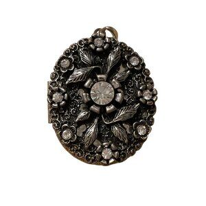 Antique Floral Crystal Oval Locket Pendant